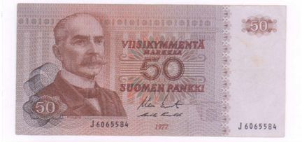 Банкнота Отличная 50 Финских марок 1977 г
