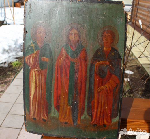 Очень старая икона избранные святые 38*25см