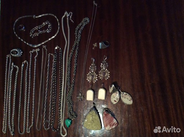 Серебряные цепи, колье, серьги, кольца, подвески