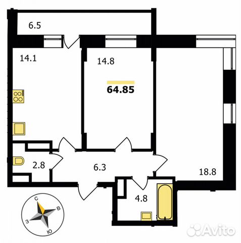 2-к квартира, 65 м², 2/19 эт. 89056483000 купить 3