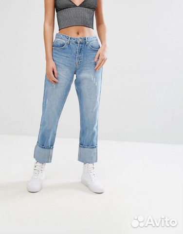 Missguided Riot High Rise Turn Up Mom 