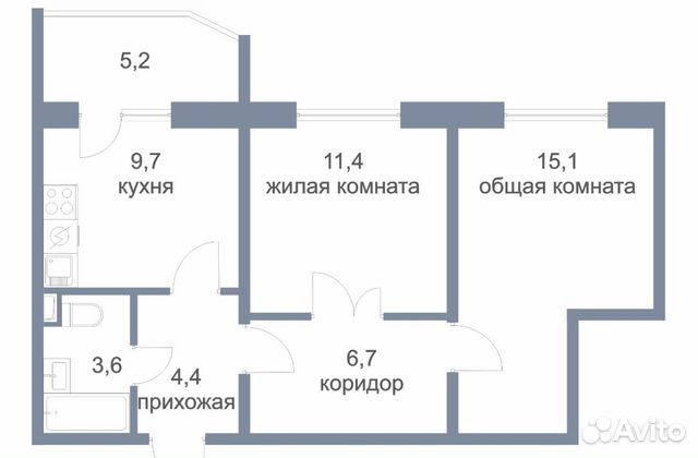 2-к квартира, 56.1 м², 1/4 эт.