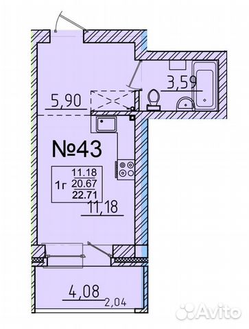 1-к квартира, 25 м², 1/3 эт.