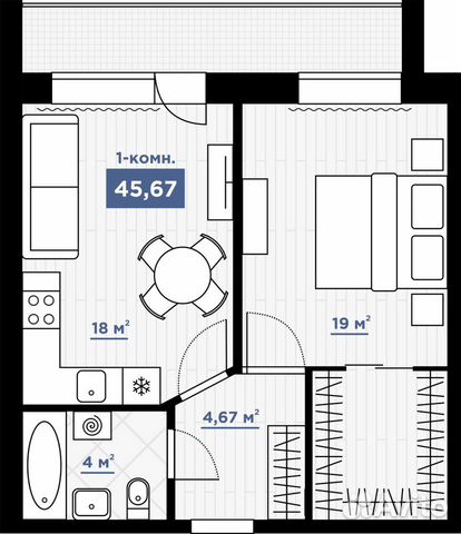 1-к квартира, 43.5 м², 7/14 эт.