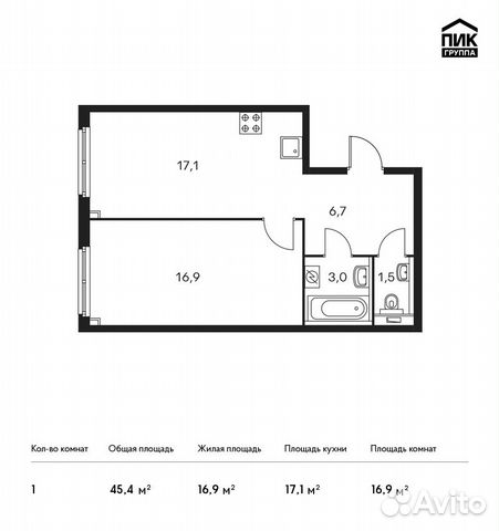 1-к квартира, 45.4 м², 20/33 эт. 1-к квартира, 45.4 м², 20/33 эт.