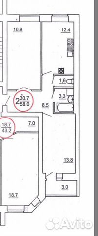 2-к квартира, 58 м², 4/12 эт.