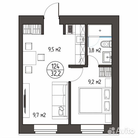 1-к квартира, 31.8 м², 2/5 эт. 1-к квартира, 31.8 м², 2/5 эт.