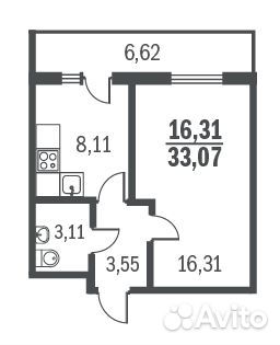 1-к квартира, 32.6 м², 24/24 эт.