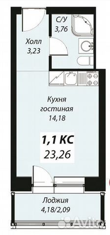 Студия, 23.3 м², 5/5 эт.