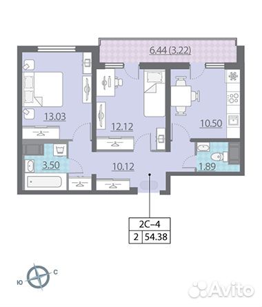 2-к квартира, 54.4 м², 14/25 эт.