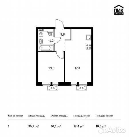 1-к квартира, 35.9 м², 23/25 эт.
