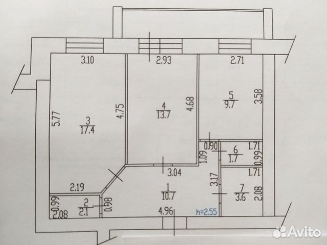 2-к квартира, 58.9 м², 3/10 эт.