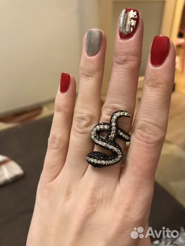 Серебряное кольцо змея (Swarovski)