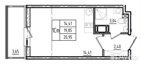 Студия, 19.9 м², 7/19 эт. Студия, 19.9 м², 7/19 эт.