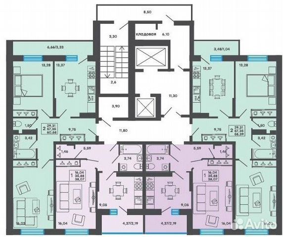 2-к квартира, 58.4 м², 8/16 эт.