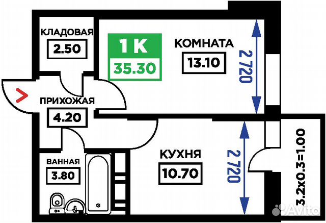 1-к квартира, 35.3 м², 17/19 эт.