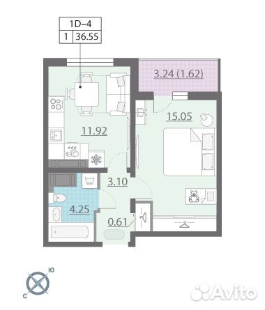 1-к квартира, 36.6 м², 18/22 эт. 1-к квартира, 36.6 м², 18/22 эт.