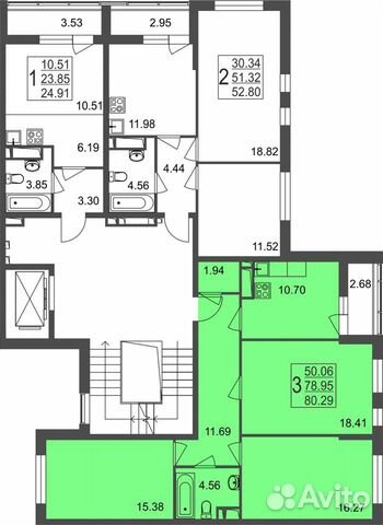3-к квартира, 80.3 м², 2/8 эт.