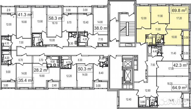 3-к квартира, 69.8 м², 9/25 эт. 3-к квартира, 69.8 м², 9/25 эт.