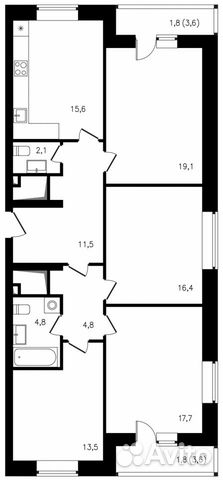 4-к квартира, 109.1 м², 6/14 эт. 4-к квартира, 109.1 м², 6/14 эт.
