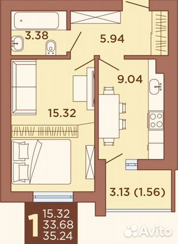 1-к квартира, 37 м², 3/9 эт. 1-к квартира, 37 м², 3/9 эт.