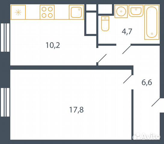 1-к квартира, 40.3 м², 1/1 эт.