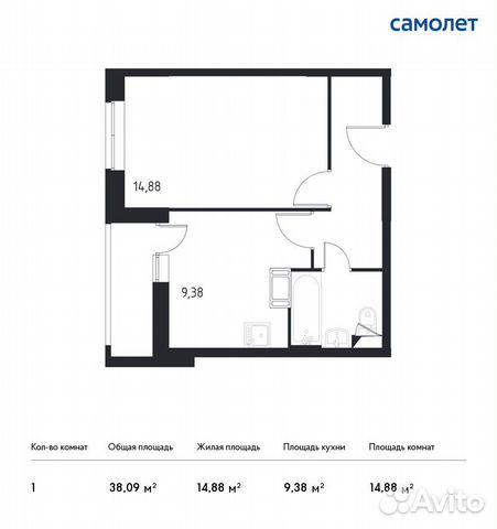 1-к квартира, 38.1 м², 6/17 эт.