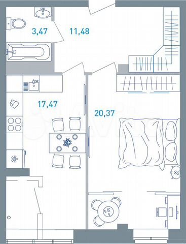 1-к. квартира, 54 м², 6/19 эт.