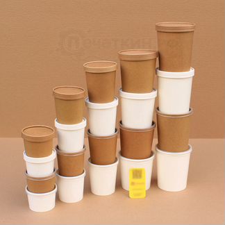 Супница с крышкой - крафт и белая