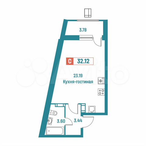 Квартира-студия, 32,1 м², 13/18 эт.