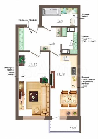 1-к. квартира, 50,4 м², 19/19 эт.