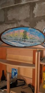 Картина на срезе дерева. зима