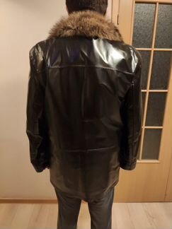 Мужская удлинённая зимняя кожаная куртка-дубленка