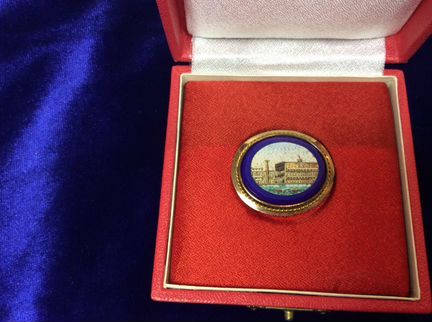 Брошь золото 56/ 585 Италия микромозаика