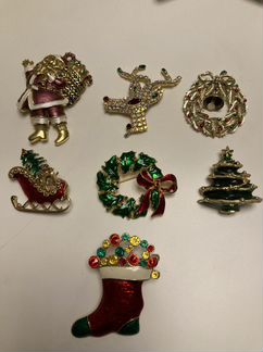 Винтажные новогодние броши из США