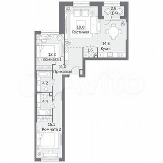 3-к квартира, 83.2 м², 14/38 эт.