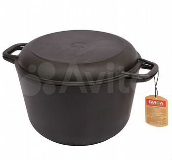 Кастрюля чугунная 6л с крышкой-сковородой Биол