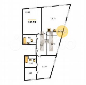 3-к квартира, 105.9 м², 20/28 эт.