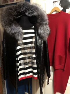 Куртка кожаная,стеганая, чёрная с чернобуркой 54/6