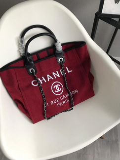 Женская сумка Chanel шопер твид красная новая