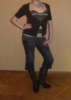 Оригинальные джинсы-капри+ кофточки и сапожки