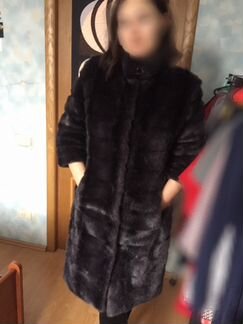 Шуба из эко меха под графитовую норку