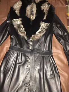 Кожаное женское пальто