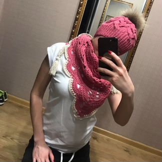 Новый зимний женский комплект - шапка, ажурный бак
