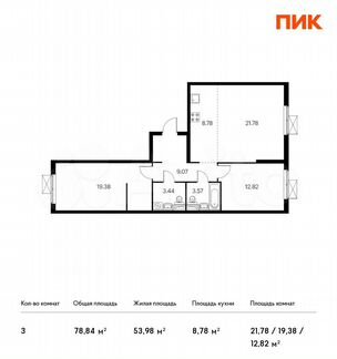 3-к квартира, 78.8 м², 2/33 эт.