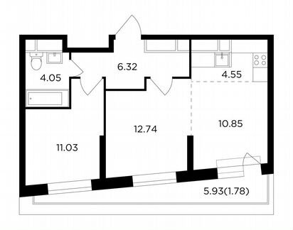 3-к квартира, 51.3 м², 12/30 эт.
