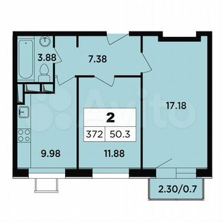 2-к апартаменты, 50.3 м², 15/18 эт.