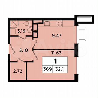1-к апартаменты, 32.1 м², 10/18 эт.