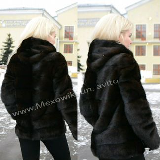 Норковая шуба с капюшоном