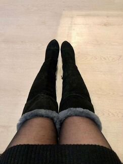 Ботфорты 34 р. натуральная замша, натуральный мех